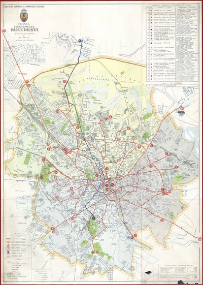 Planul Municipiului București cu liniile de tramvai și autobuse