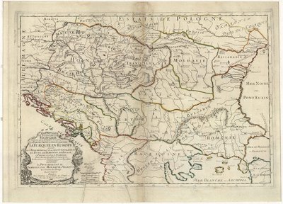 Regatul Ungariei și statele care au fost supuse și care sunt în prezent. Partea septentrională a Turciei, în Europa, unde se află Beglerbeglicz, sau guvernele Budei, Timișoara, Bosnia și o parte din cea a Romeliei; în fiecare dintre ele sunt remarcate Rezidențele din Saniacz de care depind / sau încă Principatele Transilvaniei, Moldovei și Valahiei, tributare turcilor
